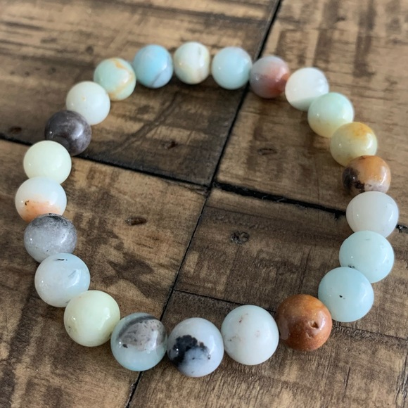 8mm Mixed Amazonite Chakra Stretch Bracelet - Picture 2 of 10